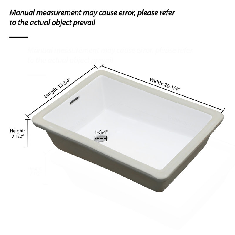 13.75"X20.25" White Ceramic Vertical Undermount Bathroom Sink With Overflow(Includes Only The Bathroom Sink)