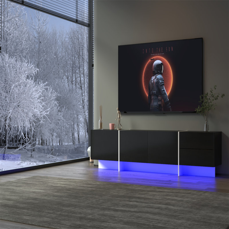 TV Console with Storage Cabinets, Remote Control, APP Control LED TV Stand, Full RGB Color Selection