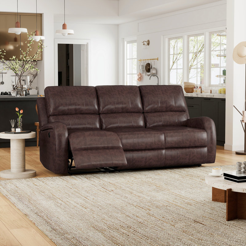  Modern and Upholstered Vegan Leather Power Reclining Sofa with USB Charge Port, Dark Brown 