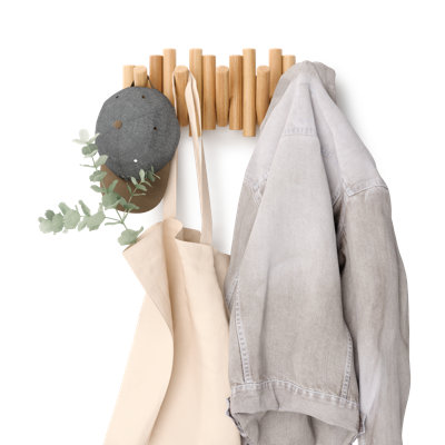 Picket 5-Hook Wall-Mounted Wooden Coat Rack with Adjustable Flip-Down Hooks