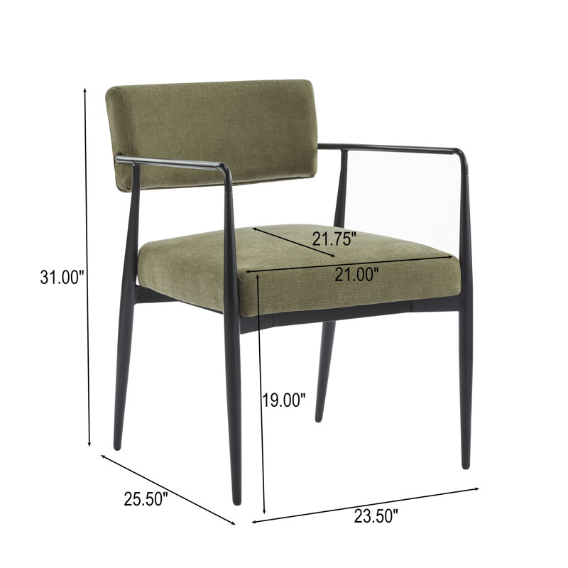 Xzavier Mid-Century Modern Upholstered Dining Armchair With Iron Frame, Olive Green