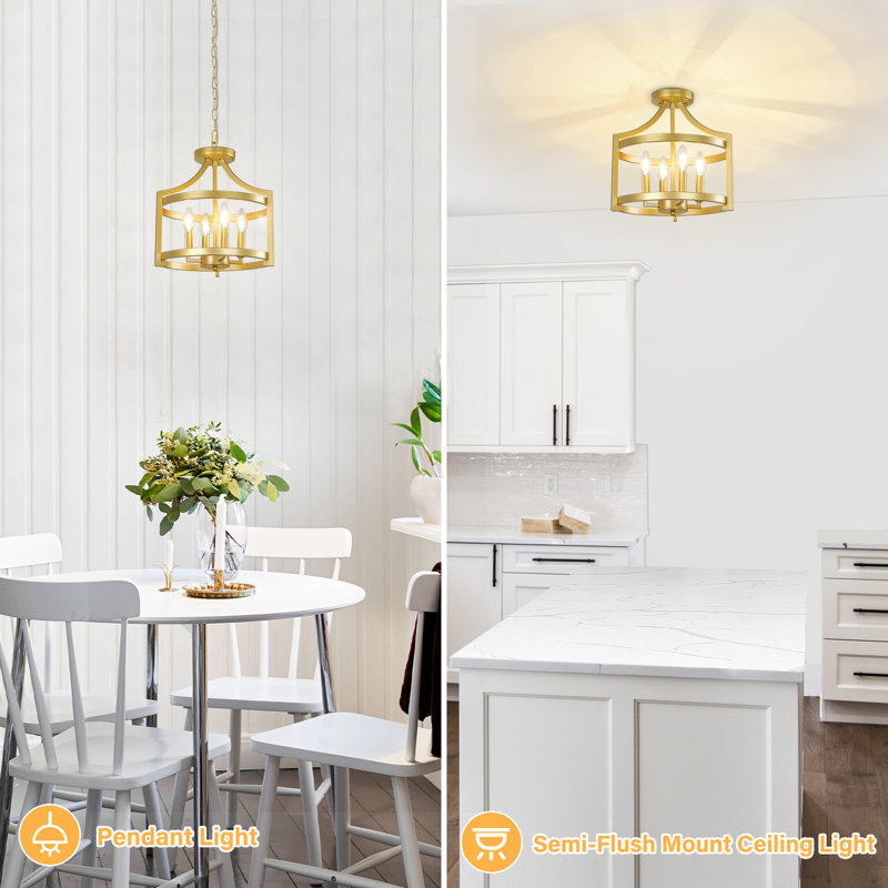 Aonesty 4-Light Lantern Chandelier, Gold
