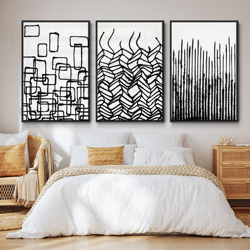 Ensemble de 3 pièces encadrées sur toile imprimées Effervescence I, Noir, H 36 po x l 72 po