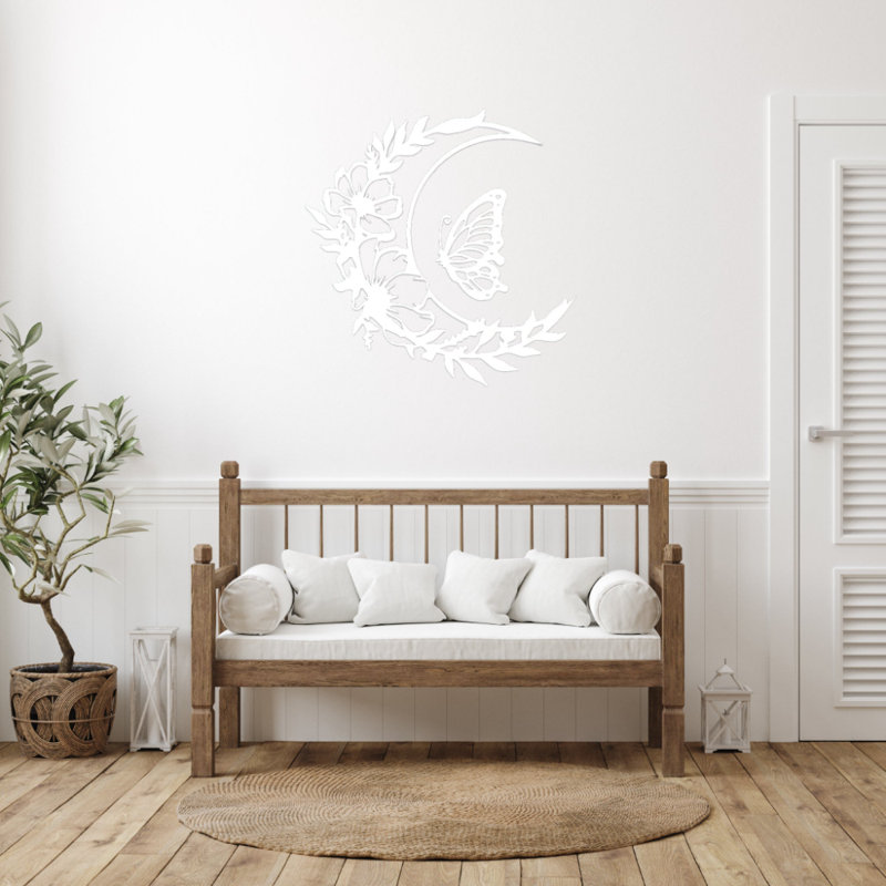 Décoration murale fleur lune, H 35 po x l 35 po x P 0,12 po, Blanc