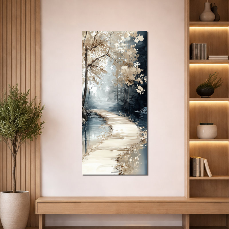 Beige bleu Beulah III - décoration murale nature beige, impressions encadrées sereines, 60" H x 28" W, Toile tendue