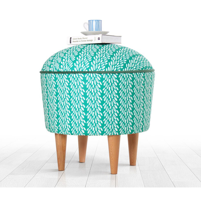 Stylish Pouffe with Beech Wooden Legs, 17.7 in Height x 16.9 in Diameter | 50% Cotton / 50% Linen Upholstery, 35 DNS Orthopedic Sponge, 2.4 in Sponge Thickness | Perfect for Modern Living Rooms & Cozy Spaces