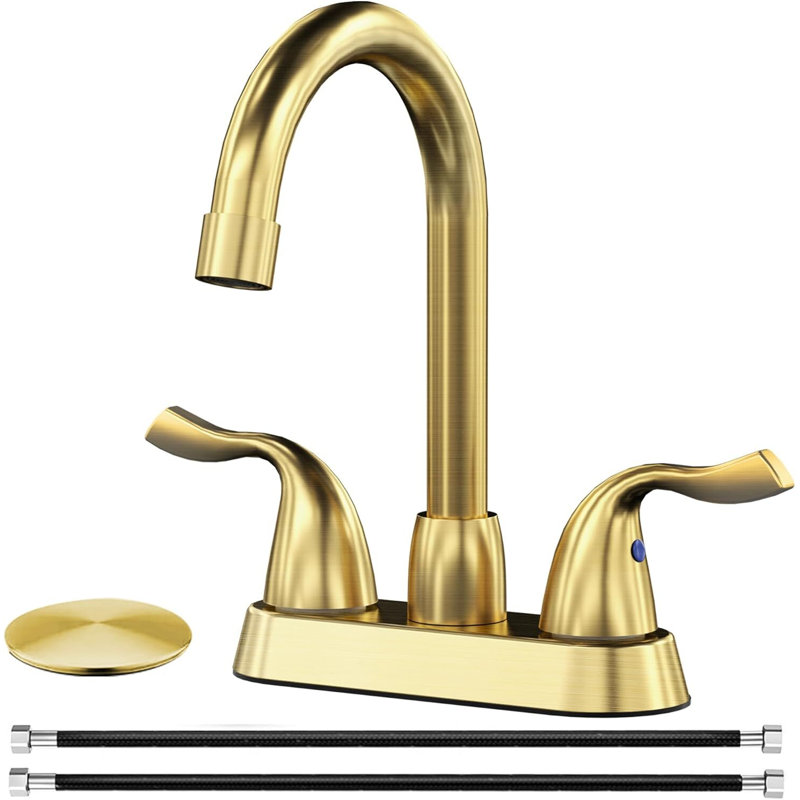 Modern 2-handle Bathroom Faucet with Drain Assembly, Brushed Gold