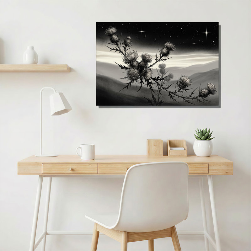 Chardons noirs et blancs sous un ciel étoilé - Tableau sur toile, H 36 po x l 48 po