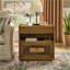 Table de chevet moderne Mid-Century avec station de charge et amp; 2 tiroirs - Noyer clair