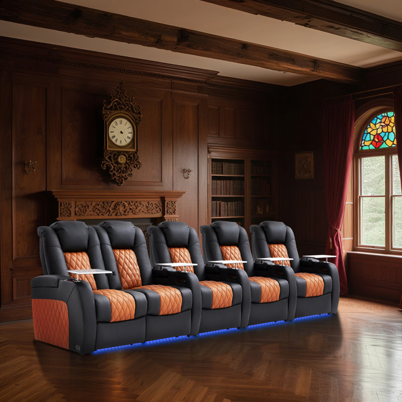 Canapé électrique Fauteuil inclinable électrique Zero Gravity, Noir / chameau, H 42,5 po x l 145 po x P 40 po, 5
