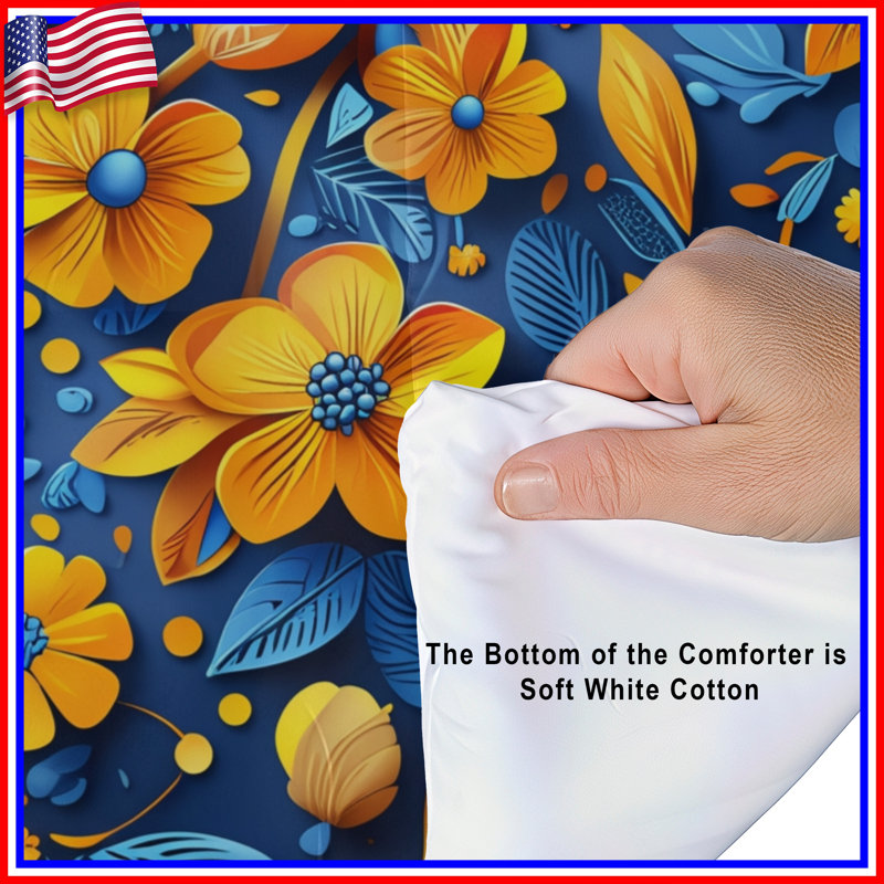 Yellow Blue Floral Pattern Comforter, Twin Extra Long