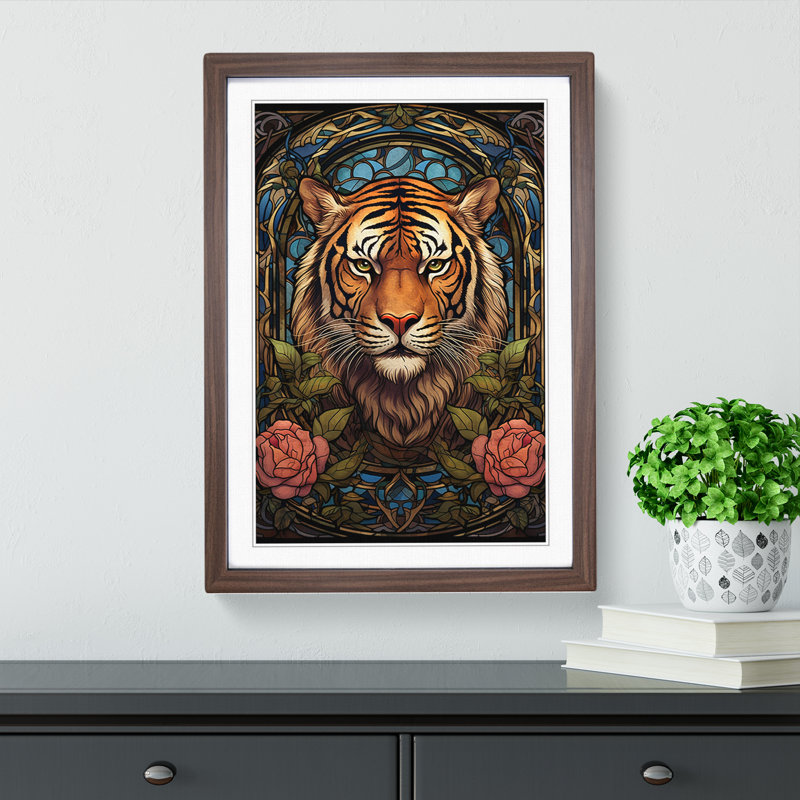 Tiger Art Nouveau No.2 - Print, 64cm H x 46cm W, Walnut Framed