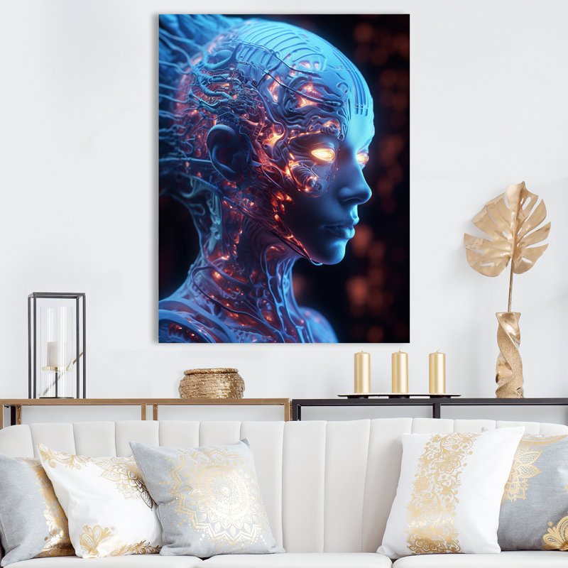 Portrait de science-fiction d'une femme iridiscente futuriste, H 40 po x l 30 po x P 1,5 po, Toile tendue