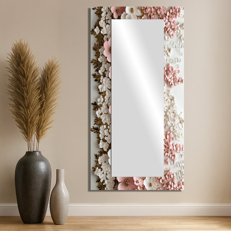 Cream Morning Collage Of Dogwood Trees I - Floral Decorative Mirror Wall Art - Printed On Metal, 28" x 55"