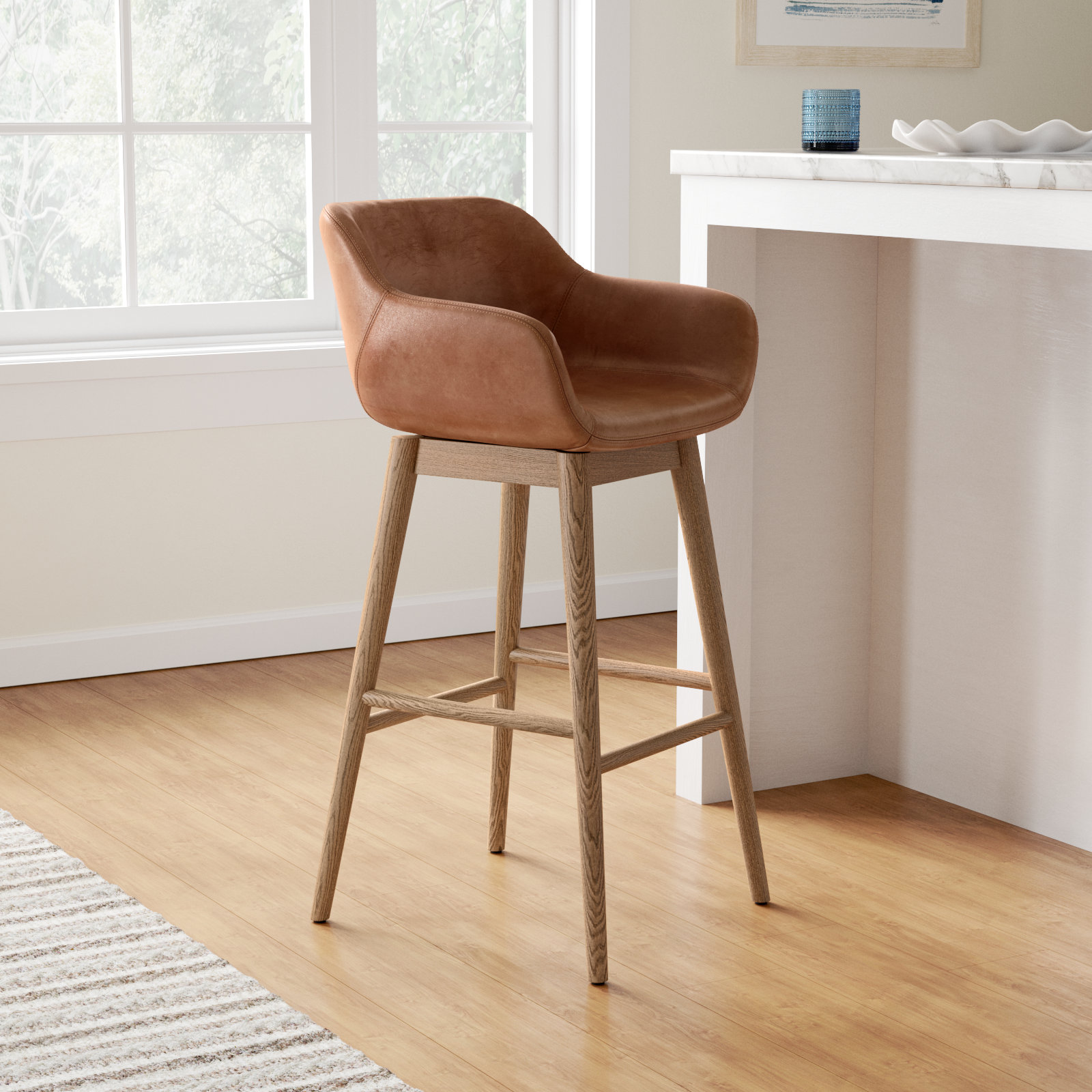 Bahari Swivel Leather Stool, Bar Stool (30.5" Seat Height), Sonoma Chestnut/Genuine Leather, Amber Ash