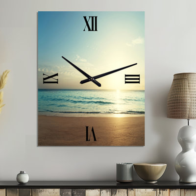 Sunset On Seychelles Beach - Beach Metal Wall Clock