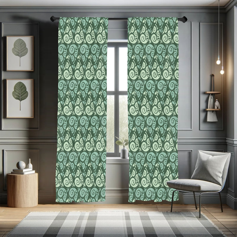 Rideaux abstraits Ebern Designs, gouttes bouclées, tons naturels, vert jade vert pâle, L 28 po x L 84 po