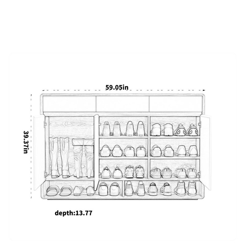 Armoire à chaussures en bois massif avec une paire de 20 paires, Noir / gris