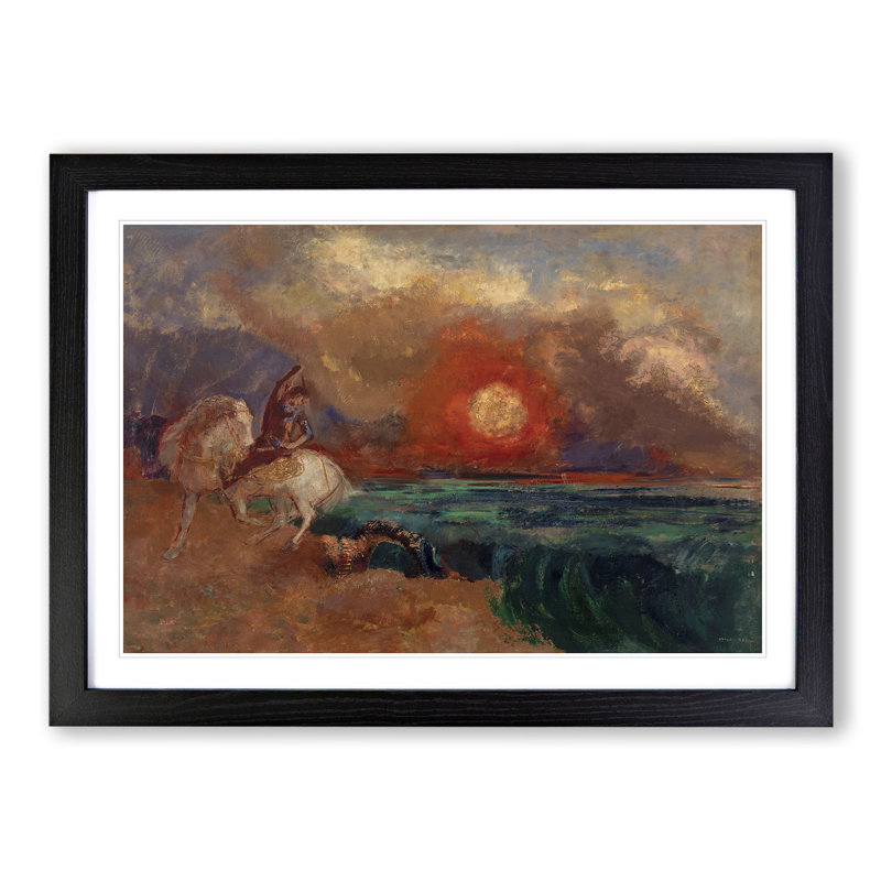 Saint George and the Dragon by Odilon Redon - Picture Frame Painting, 36cm H x 48cm W x 2cm D, Black Framed
