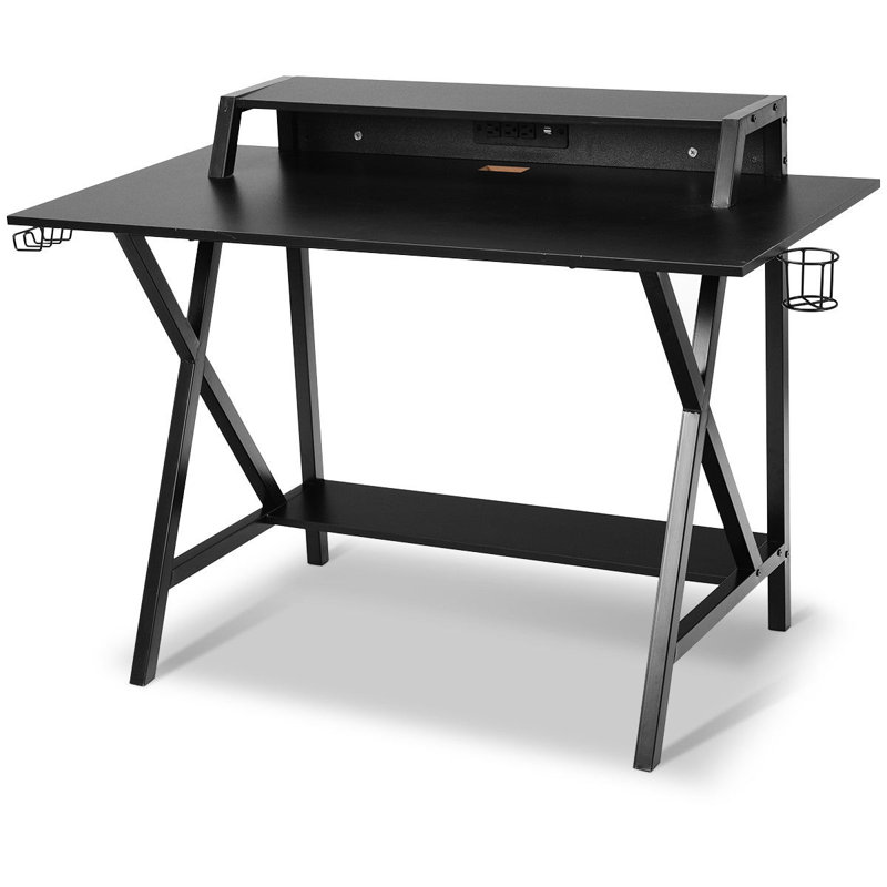 Steel Computer Desk with Built-In Electrical Outlet