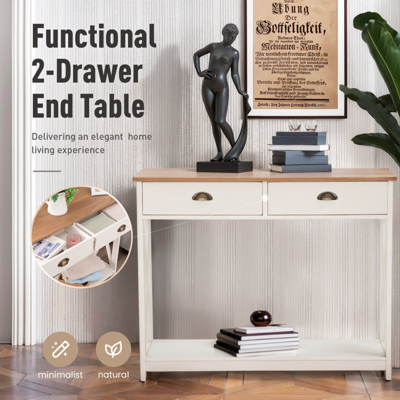 4 Legs End Table With 2 Drawer