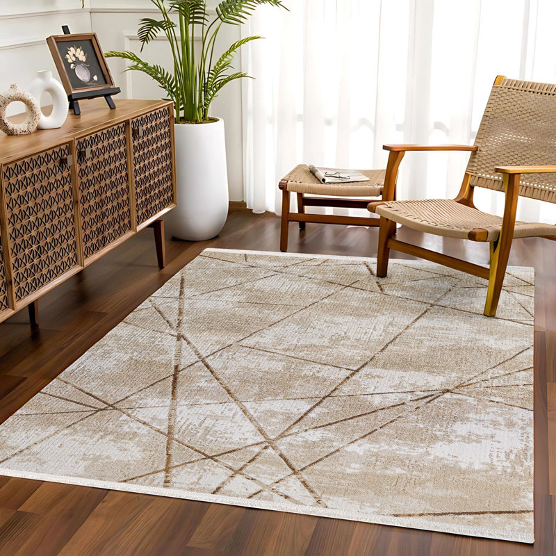 Tapis beige antidérapant à motif géométrique tissé à imprimé numérique