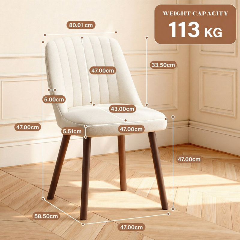 47cm H Fabric Upholstered Upholstered Back Side Chair, Beige