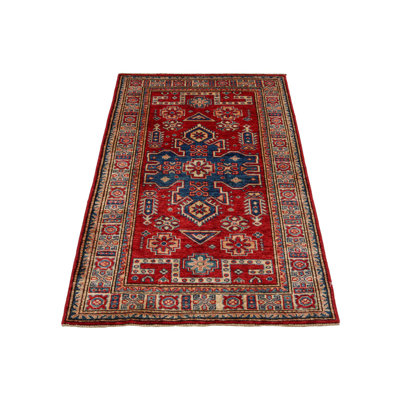 3x4 Red and Ivory Kazak Tribal Rug