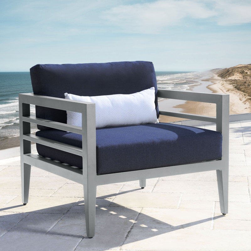 3 Piece Seating Group with Sunbrella Cushions, Blue, Gray