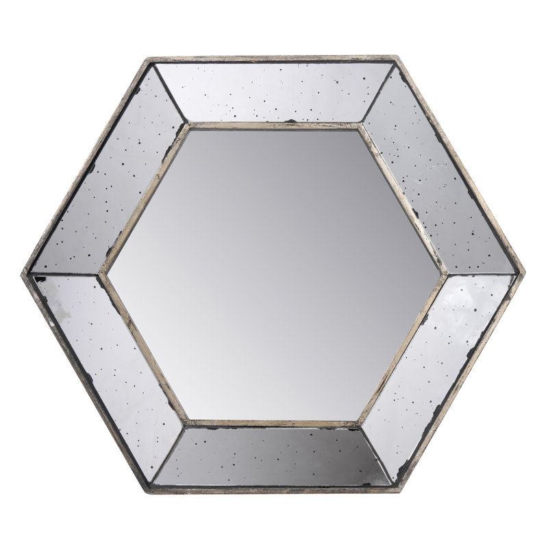 Miroir mural hexagonal 21 "x 18" avec finition argentée traditionnelle, miroir décoratif pour le salon, l'entrée, la chambre à coucher