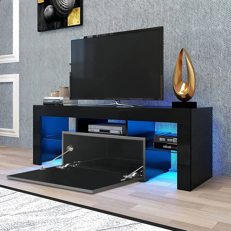 Meuble télé en bois manufacturé de haute qualité avec rangement compartimenté pour un salon confortable et organisé, Noir