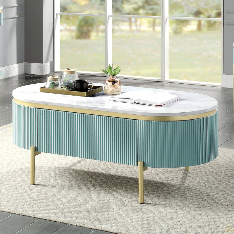 Table basse de salon avec plateau en faux marbre 1Pc, Bleu