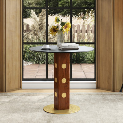 Table ronde moderne en pierre frittée de 33,5 po avec pieds en bois et base dorée pour bureau pour 2 personnes dans de petites pièces, bureaux à haute capacité, teinture, 150 lb