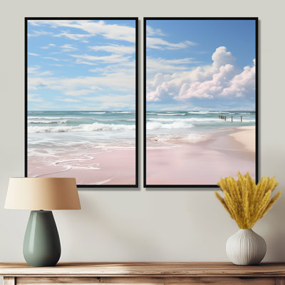 «Pink Minimalisme Beach Landscape III» - impressions nautiques sur toile 2 panneaux