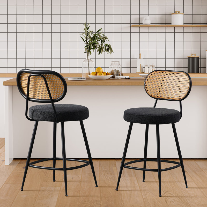 Counter Stool With Rattan Back, Black, 2