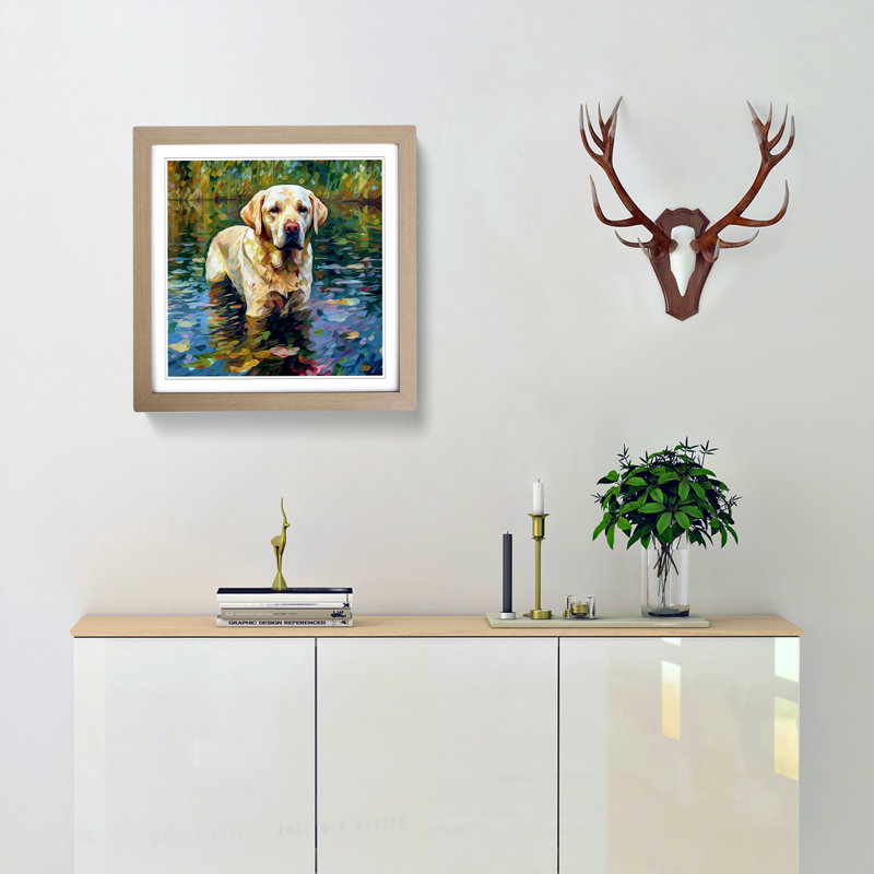 Labrador Retriever Neo-Impressionism - Single Picture Frame Print on Wood, Oak