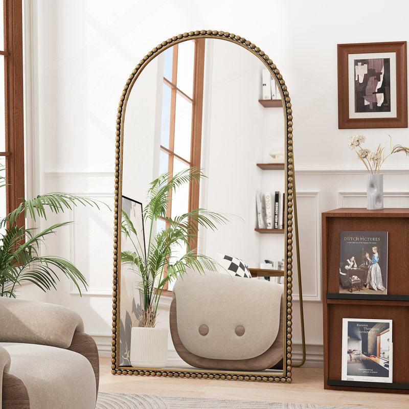 Miroir pleine longueur rétro en fer avec pieds de soutien, pour le salon, la chambre à coucher (doré), 65,75 po x 35,43 po