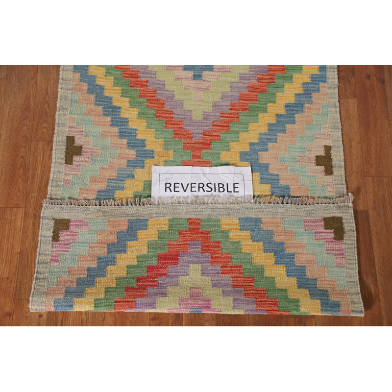 Geometric Wool Kilim Oriental Foyer Rug 3x4