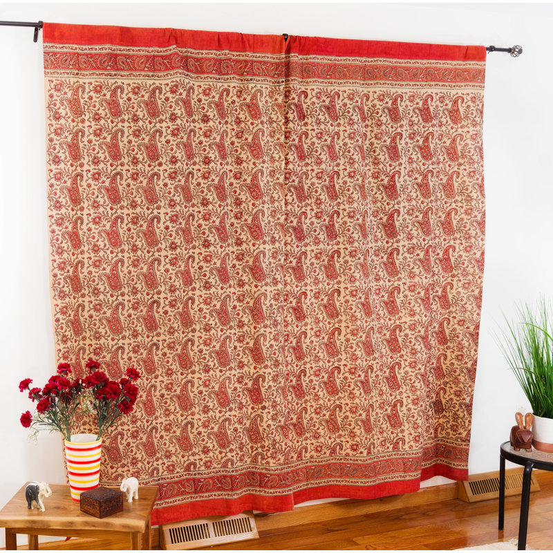 Rideau obscurcissant 100% coton Hardrian Rajasthan, Orange / blanc