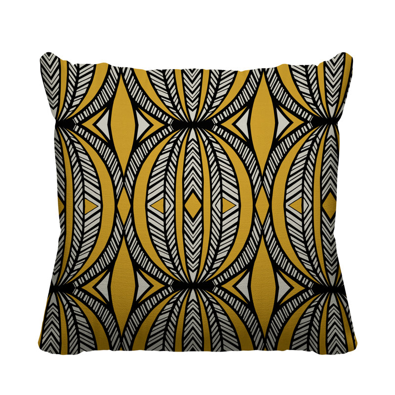 Coussin décoratif intérieur / extérieur Kiva Abstract Tribal, L 17 po x H 17 po, Jaune