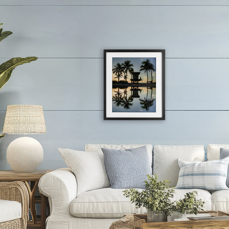 «Palm Tree Reflection», impression sous verre, par Jared Kreiss, H 21 po x l 17 po, Cadre noir minuit