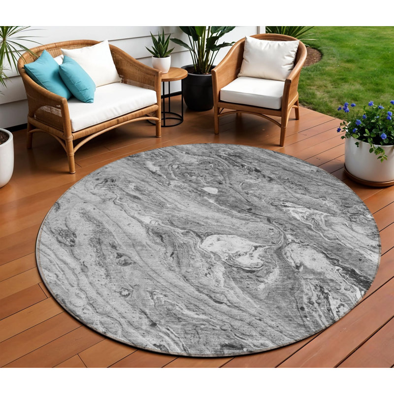 Tapis d'intérieur rond lavable abstrait gris anthracite 8 pi