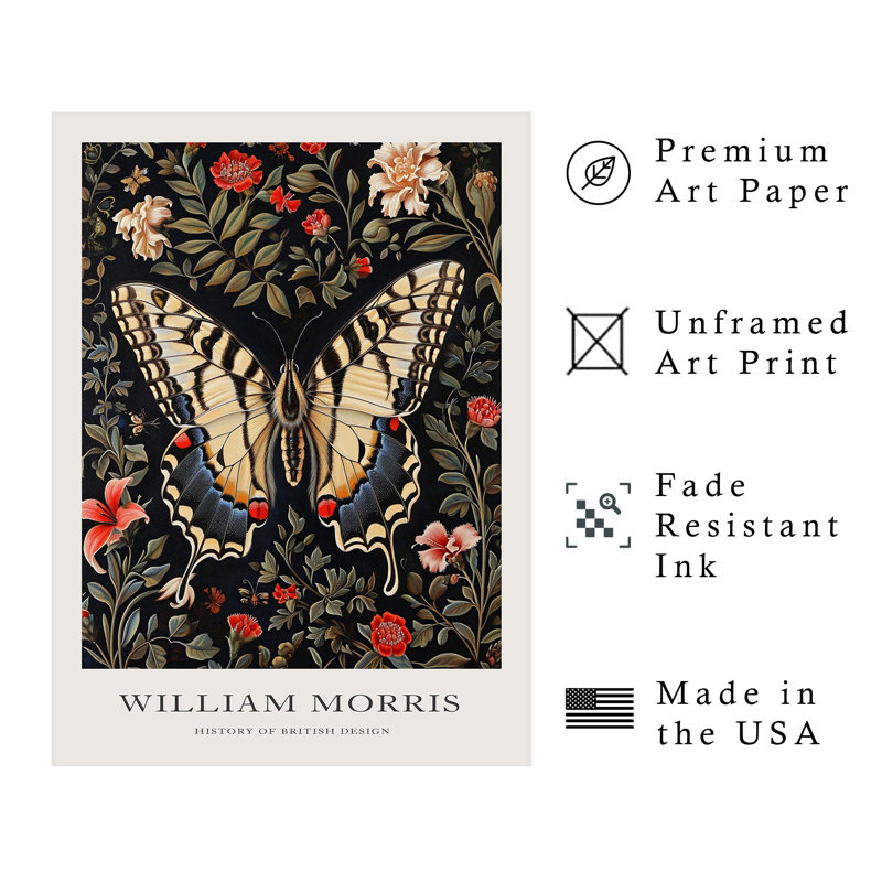 Animaux, animaux, William Morris, papillon, chalet, impression non encadrée, H 10 po x l 8 po