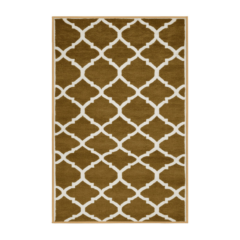 Machine Washable Trellis Brown Area Rug, Rectangle 7' x 10'