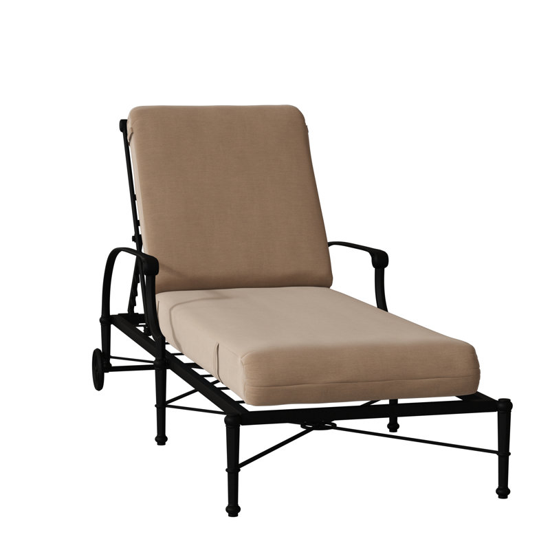 Delphi 32'' Outdoor Aluminum Chaise Lounge, Canvas Navy Sunbrella® Canvas, Textured Black