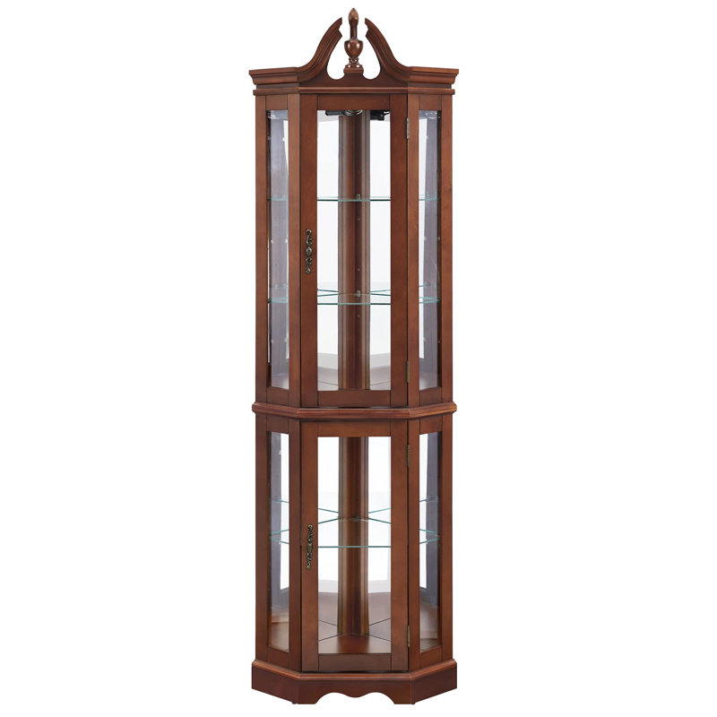 Vitrine de coin en noyer avec lumières