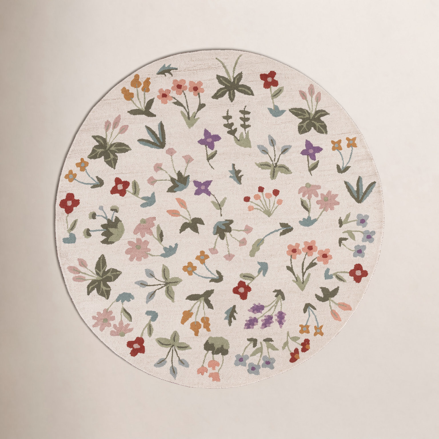 Hand-Tufted Wool Floral Outdoor Rug, Round 6'