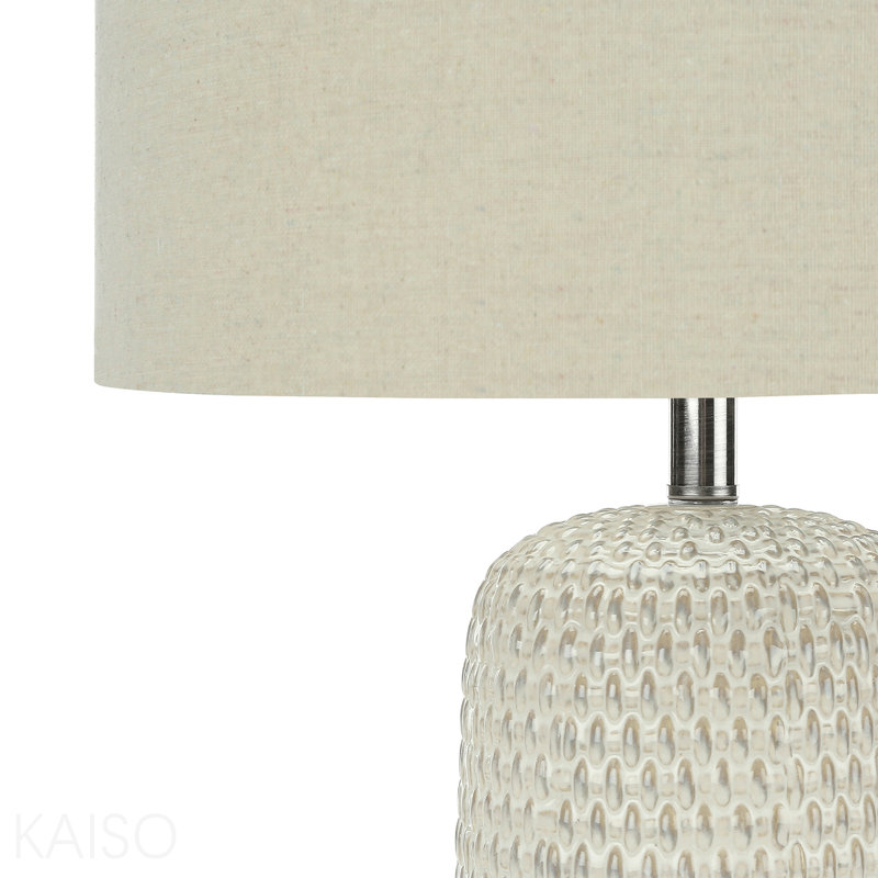 Lighting, H 31 po, lampe de table, céramique crème, abat-jour beige, contemporain
