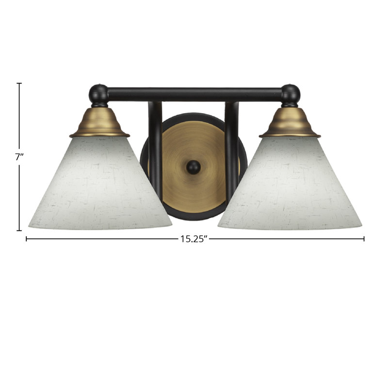 Barre d'éclairage de salle de bain 2 lumières Michell, Noir mat / laiton, Mousseline blanche