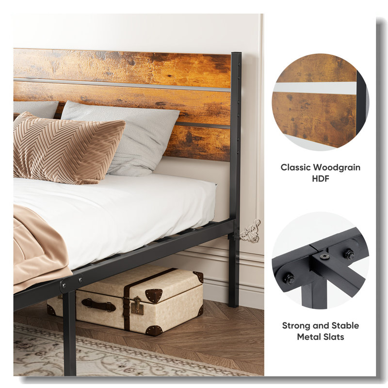 Base de lit plateforme en métal - Sommier avec tête et pied de lit, Lit double